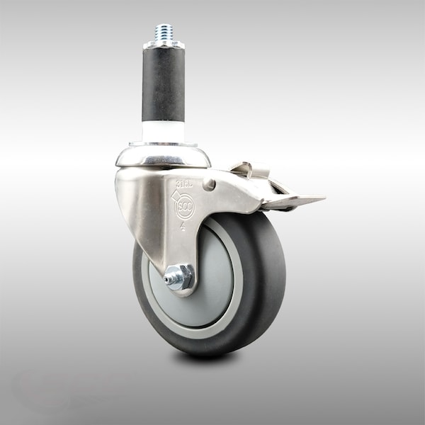 4 Inch 316SS Thermoplastic Rubber Swivel 1-1/4 Inch Stem Caster Lock Brake SCC